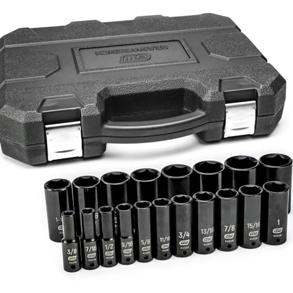 Socket Set: Deep Impact, 19 Pc, 1/2" Drive, 3/8 to 1-1/2"