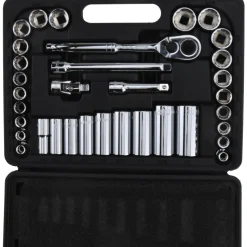 Socket Set: Deep Standard, 34 Pc, 3/8" Drive, 5/16 to 7/8", 8.00 to 19.00 mm