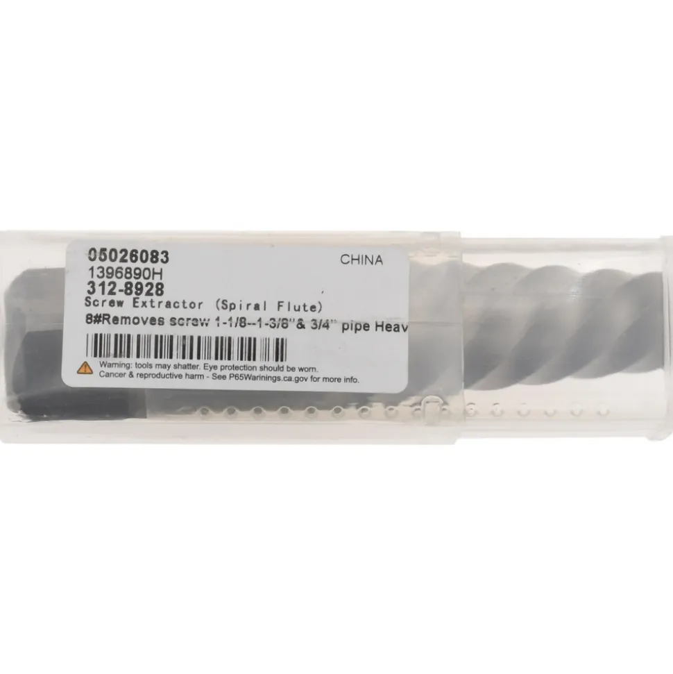 Spiral Flute Screw Extractor: #8, for 1-1/8 to 1-3/8 in, 1-1/8 to 1-3/8 in, 3/4 in NPT, 3/4 in BSP & 27 to 36 mm Screws