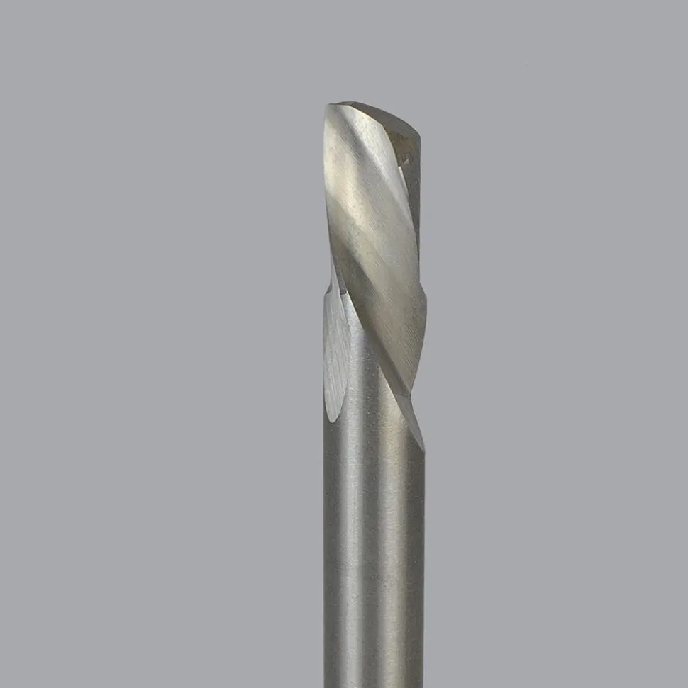 Spiral Router Bit: 1/4" Dia, 3/8" LOC, 1/4" Shank Dia, 1 Flute, Downcut
