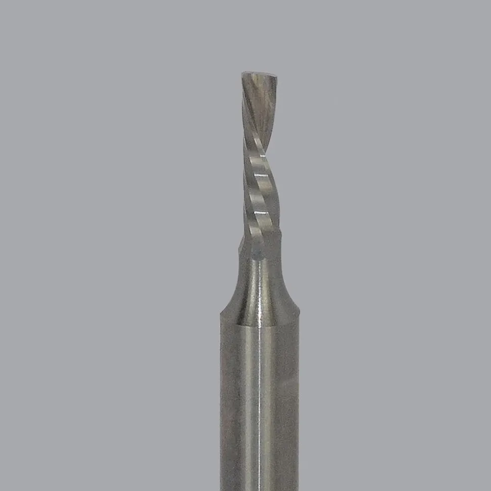 Spiral Router Bit: 1/8" Dia, 1/2" LOC, 1/4" Shank Dia, 1 Flute, Downcut