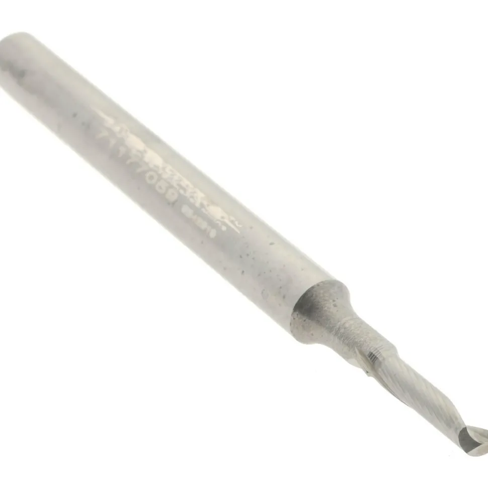 Spiral Router Bit: 1/16" Dia, 1/4" LOC, 1/8" Shank Dia, 1 Flute, Upcut