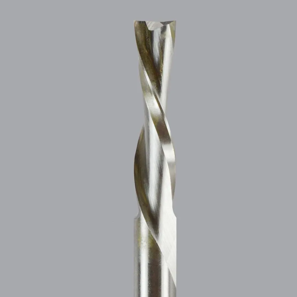 Spiral Router Bit: 1/4" Dia, 3/4" LOC, 1/4" Shank Dia, 2 Flute, Downcut