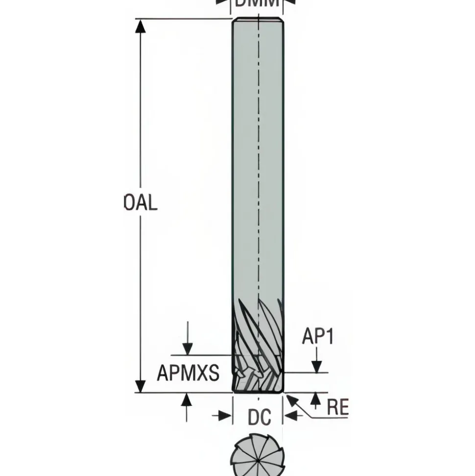 Spiral Router Bit: 1/4" Dia, 3/4" LOC, 1/4" Shank Dia, 5 Flute, Compression