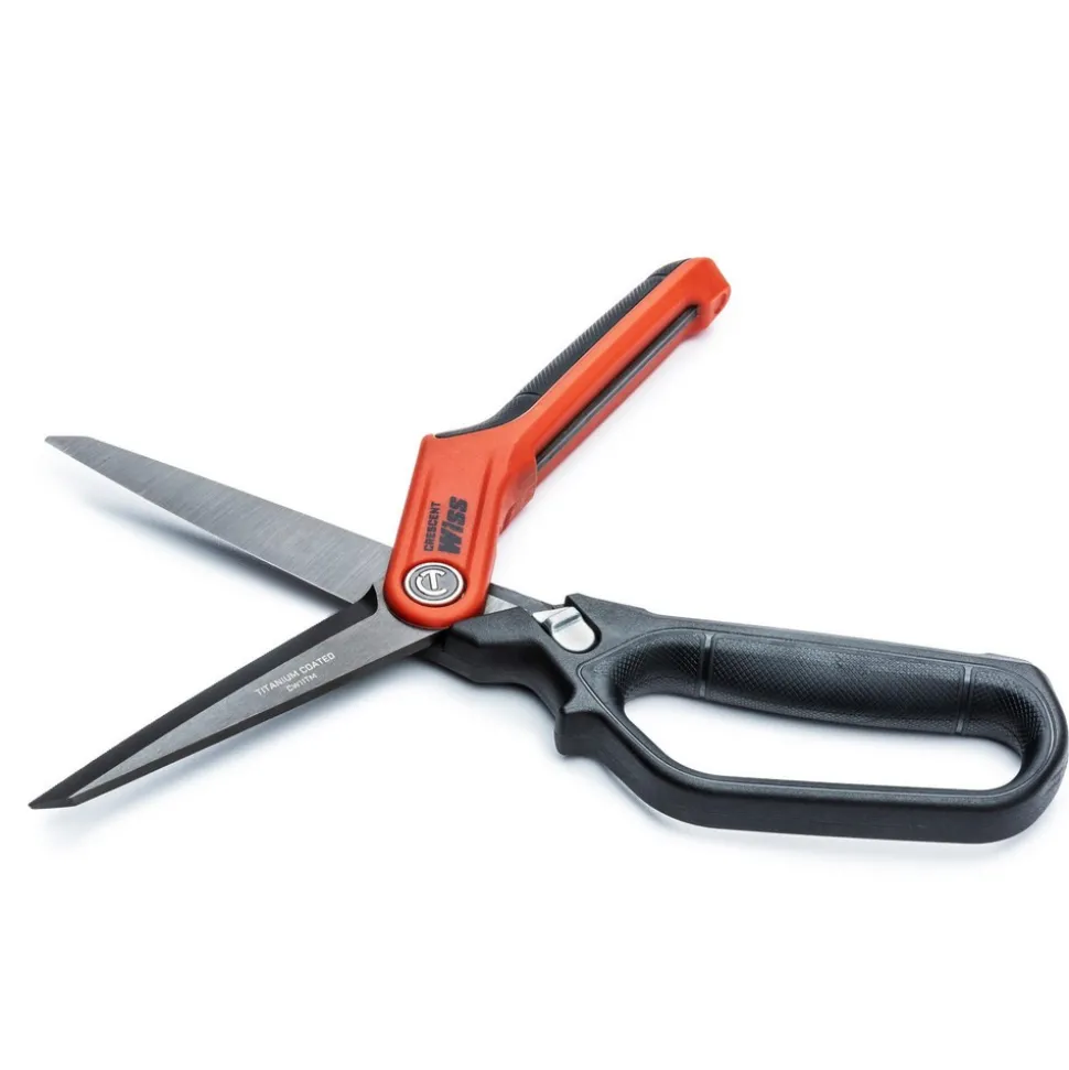 Spring Loaded Tradesman Shears: 11" OAL, 4" LOC, Titanium Blades