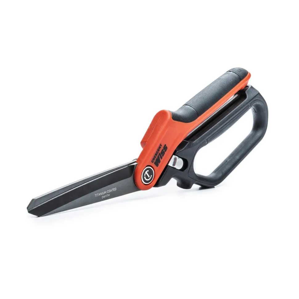 Spring Loaded Tradesman Shears: 11" OAL, 4" LOC, Titanium Blades