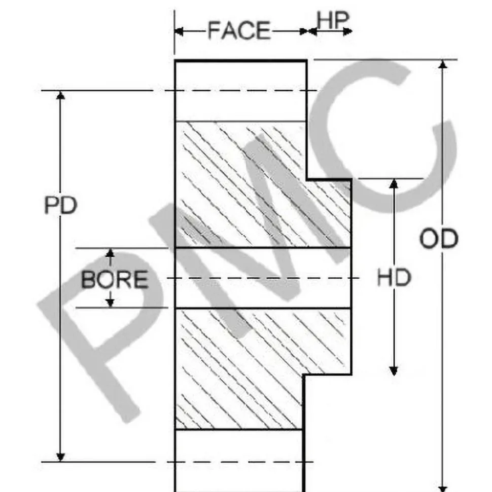 Spur Gear: 32 Teeth, 1/2" Bore Dia