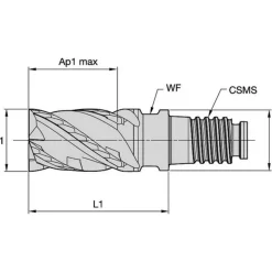 Square End Mill Heads; Mill Dia (Inch): 3/8; Mill Dia (Decimal Inch): 0.3750; Number of Flutes: 4; Length of Cut (Decimal Inch): 0.5625; Length of Cut (Inch): 9/16; Connection Type: Duo-Lock 10; Overall Length (mm): 33.9000; Overall Length (Decimal Inch): 1.3346; Material: Solid Carbide