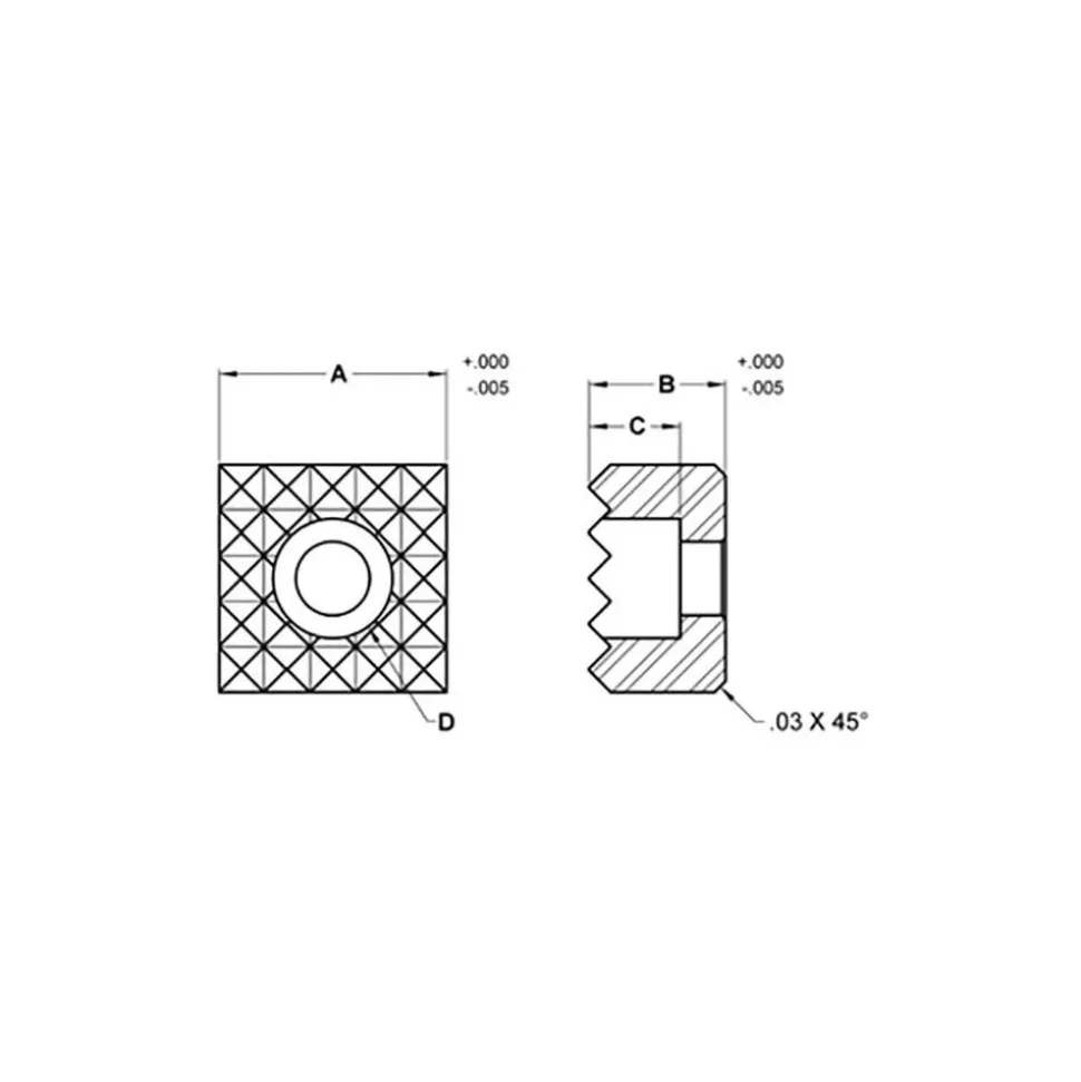1" Square, 1/2" High, 1/4 C Bore SHCS Size, Fine Tooth Grade, Diamond Serration, High Speed Steel, Square Positioning Gripper