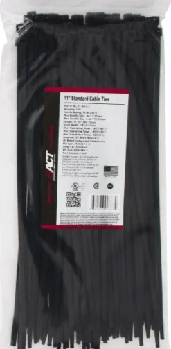 Standard Cable Tie: 11-1/4" Long, Black, Nylon