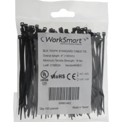 Standard Cable Tie: 4" Long, Black, Nylon