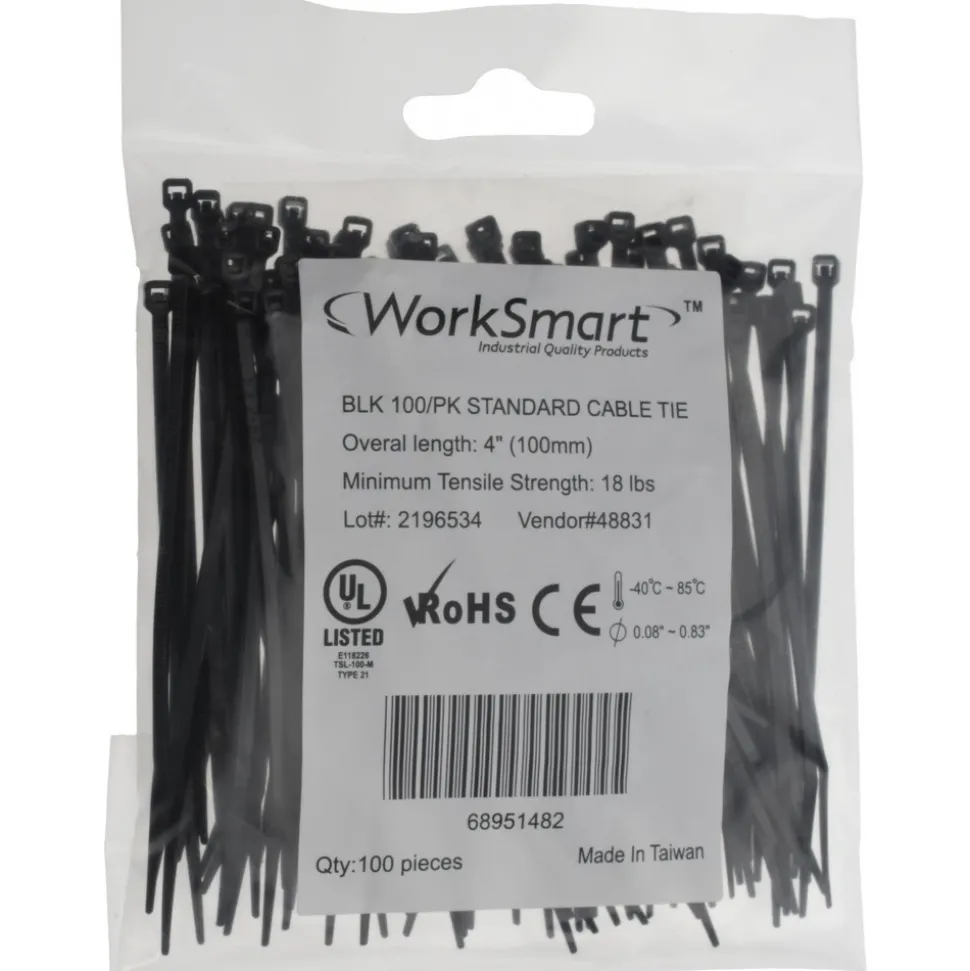 Standard Cable Tie: 4" Long, Black, Nylon