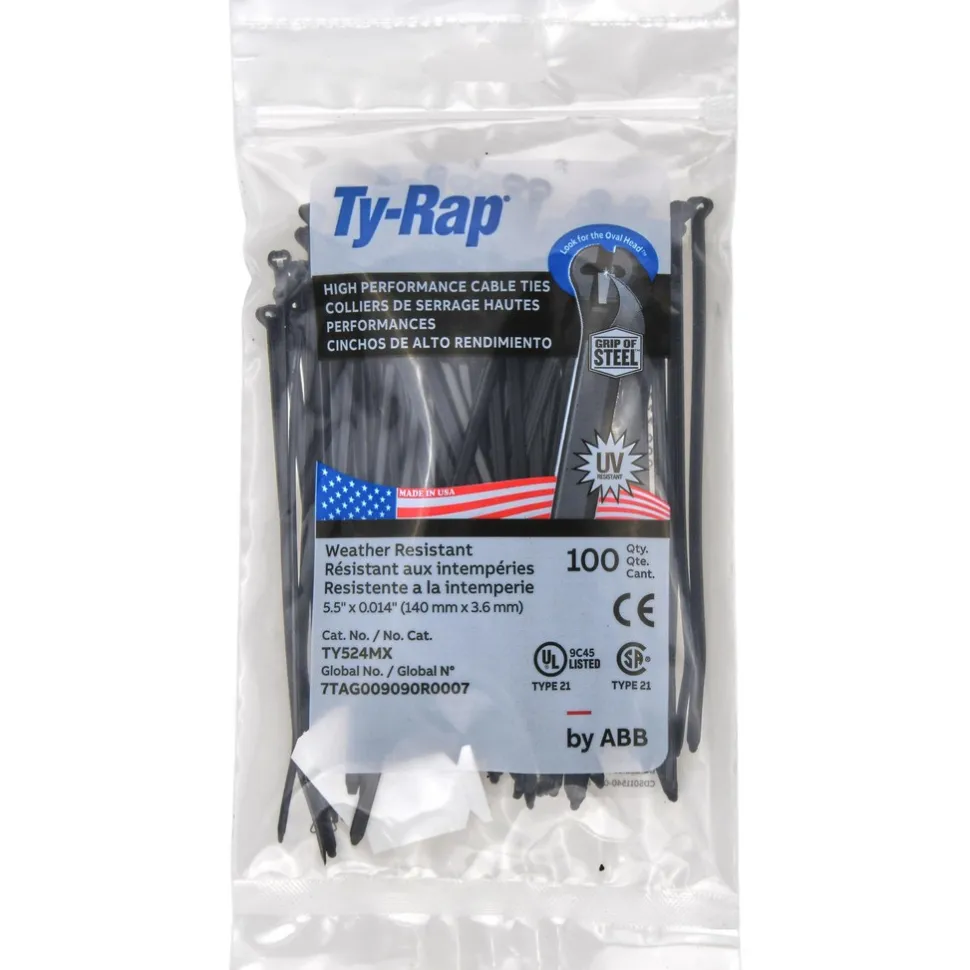 Standard Cable Tie: 5-1/2" Long, Black, Nylon
