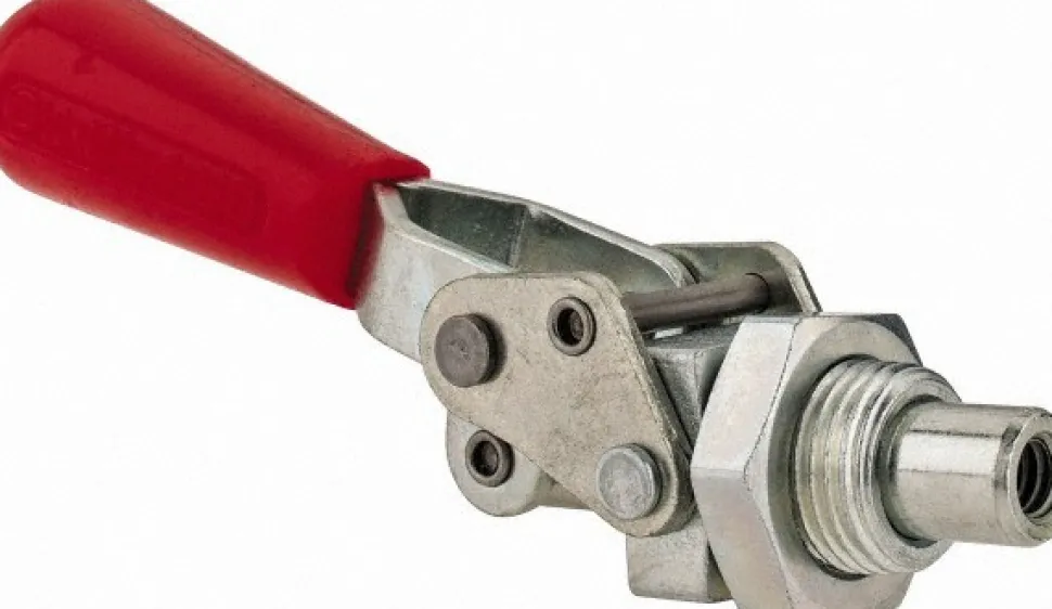 Standard Straight Line Action Clamp: 200 lb Load Capacity, 0.75" Plunger Travel, Mounting Plate Base, Carbon Steel