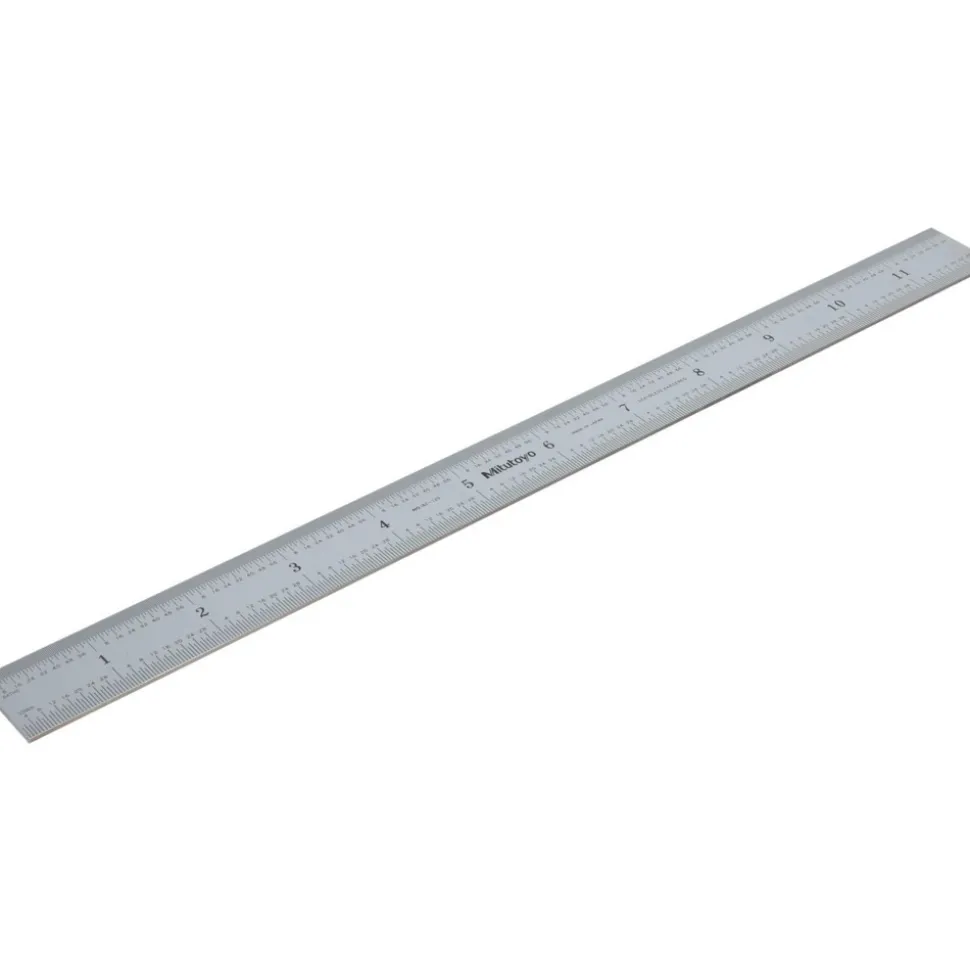 Steel Rule: 12" OAL, English & Metric Graduation, Rigid, 1" OAW