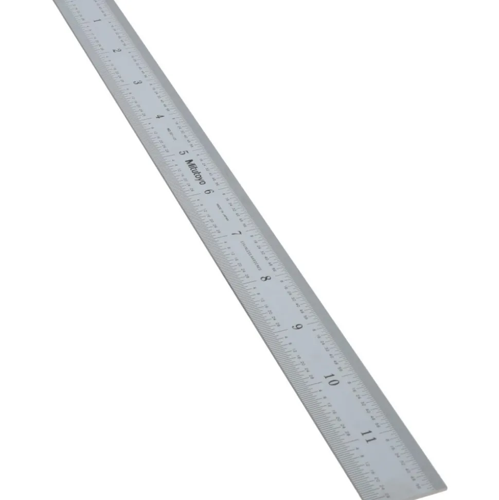 Steel Rule: 12" OAL, English & Metric Graduation, Rigid, 1" OAW