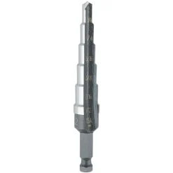 Step Drill Bit: 3/16" Min, 1/2" Max, 1/4" Shank Dia, Cobalt, 6 Hole Sizes