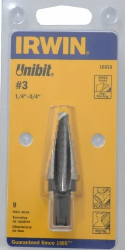Step Drill Bit: 1/4" Min, 3/4" Max, 3/8" Shank Dia, High-Speed Steel, 9 Hole Sizes