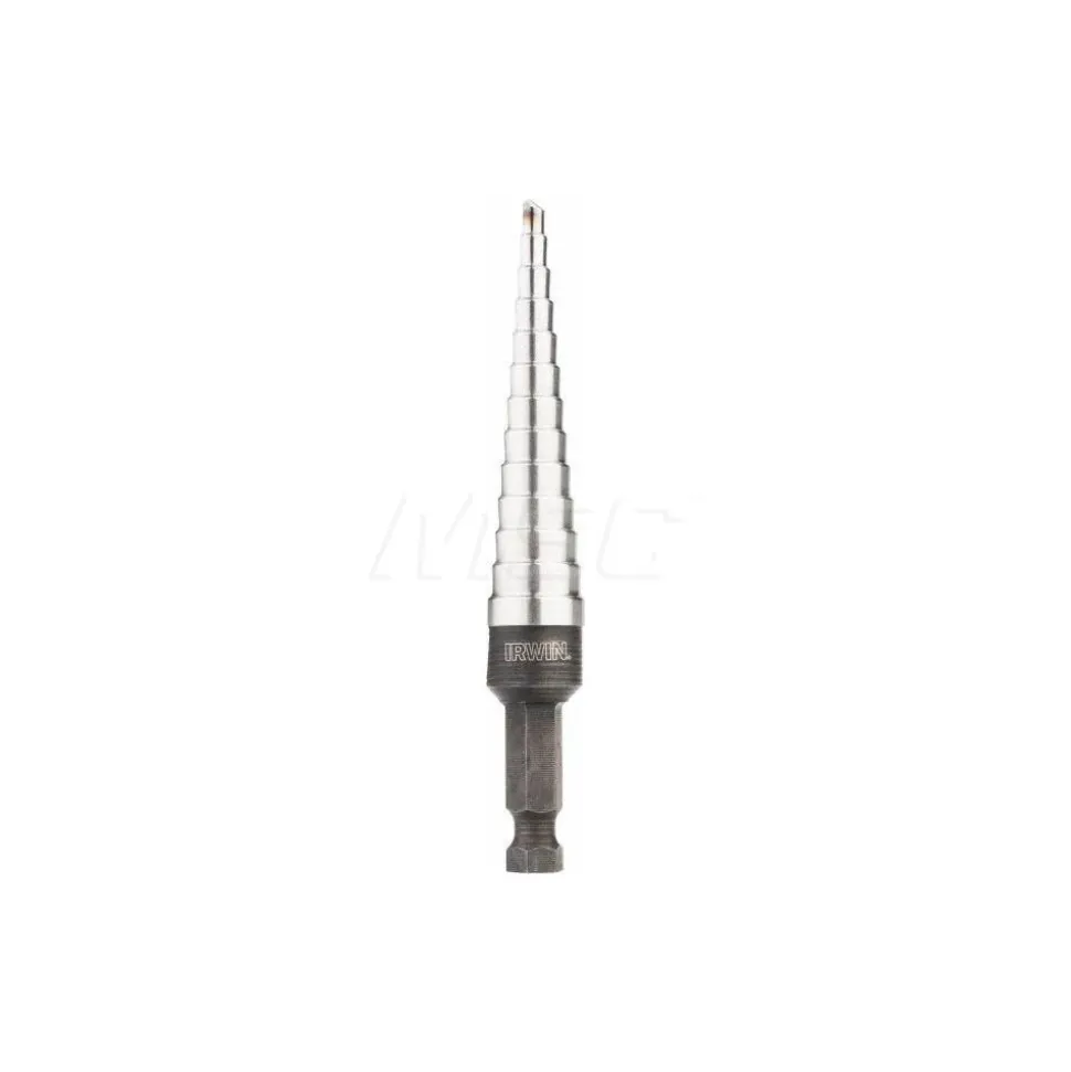 Step Drill Bit: 1/8" Min, 1/2" Max, 1/4" Shank Dia, High-Speed Steel, 13 Hole Sizes