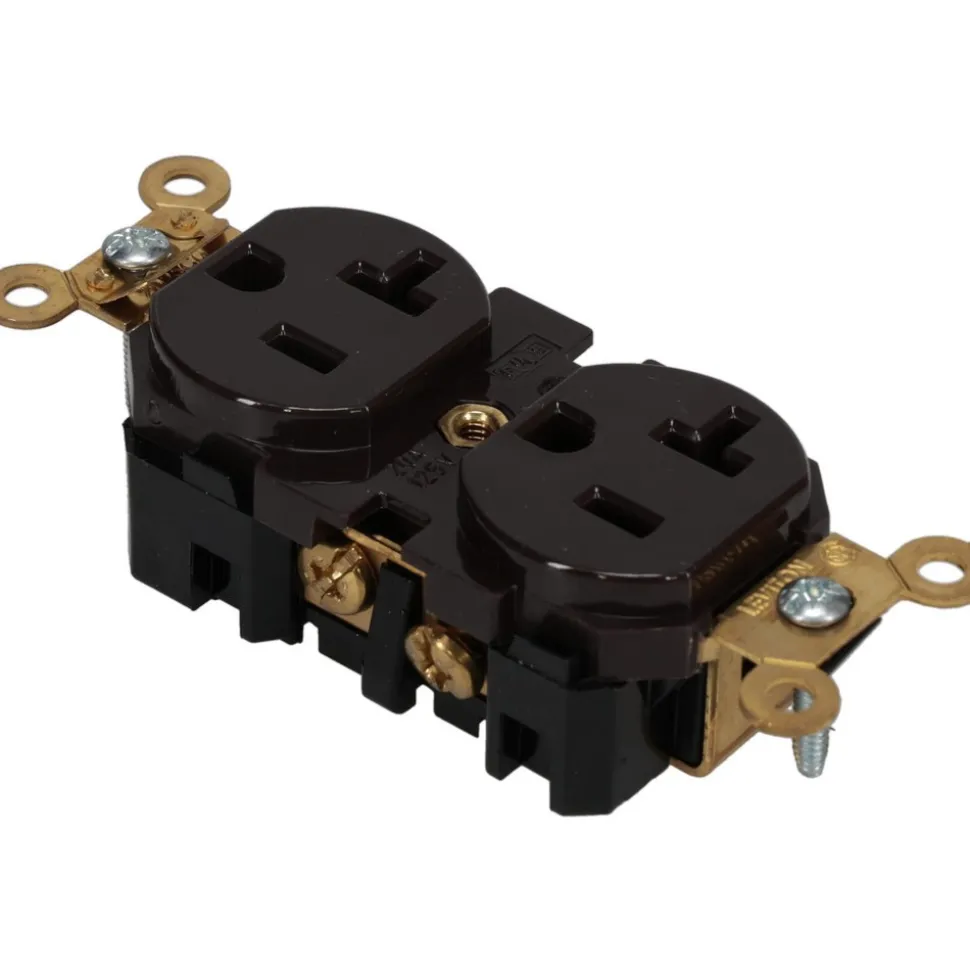 Straight Blade Duplex Receptacle: NEMA 5-20R, 20 Amps, Self-Grounding