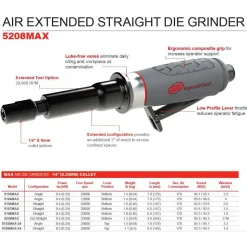 Straight Air Die Grinder: 0.4 hp, 25000 RPM, 1/4