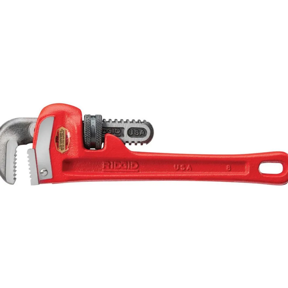 Straight Pipe Wrench: 1" Max, 8" OAL, Cast Iron