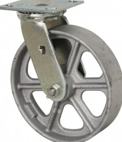Swivel Top Plate Caster: Cast Iron, 8" Wheel Dia, 2" Wheel Width, 1,250 lb Capacity, 9-1/2" OAH