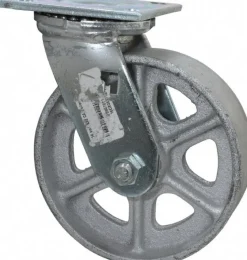 Swivel Top Plate Caster: Cast Iron, 6" Wheel Dia, 2" Wheel Width, 1,200 lb Capacity, 7-1/4" OAH