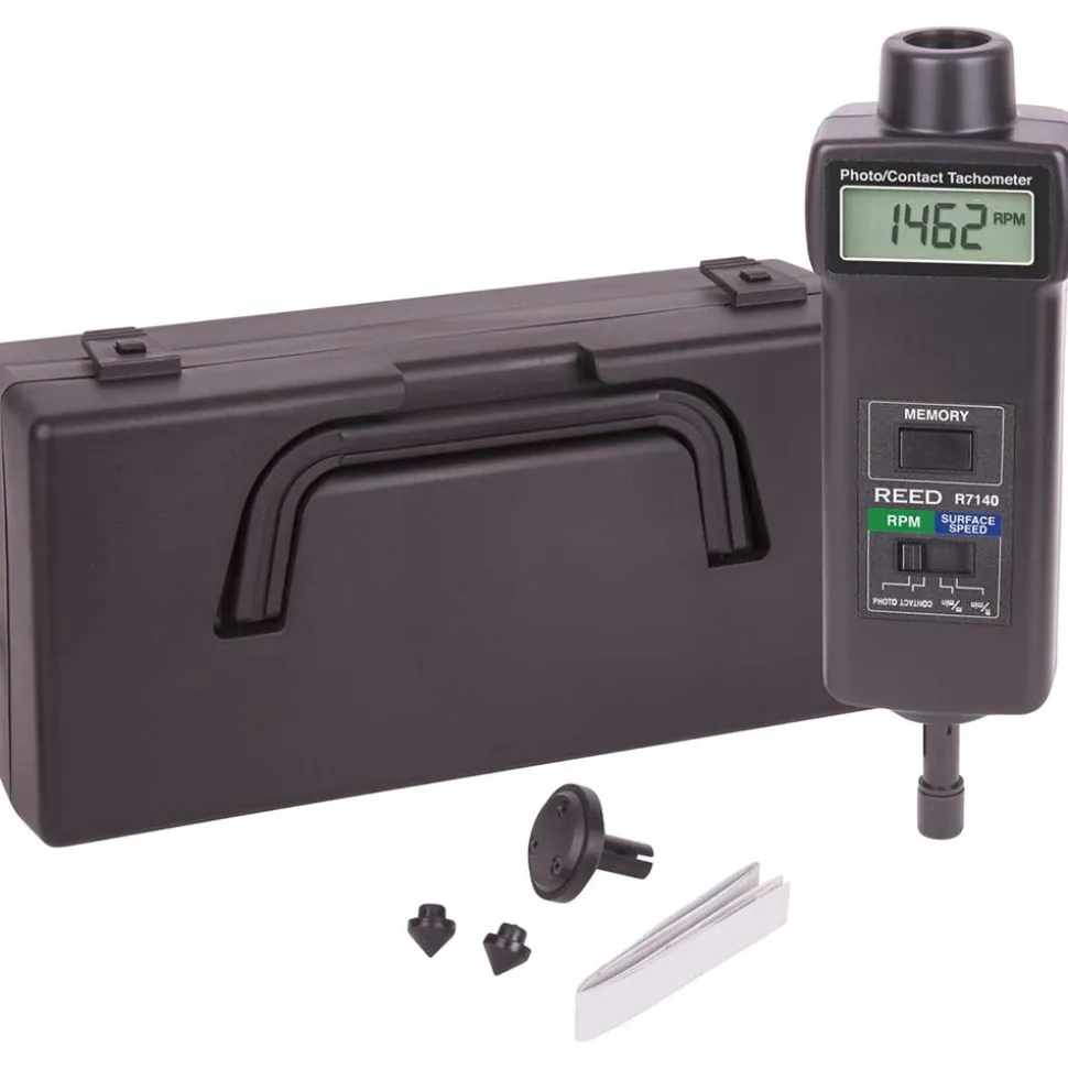 Tachometers; Type: Contact/Non-Contact; Minimum Measurement (RPM): 5.00; Maximum Measurement (RPM): 99999.00; Meter Length (mm): 215.00; Meter Length (Decimal Inch): 8.5000; Meter Width (mm): 65.00; Meter Width (Decimal Inch): 2.6000; Meter Thickness (mm): 39.00