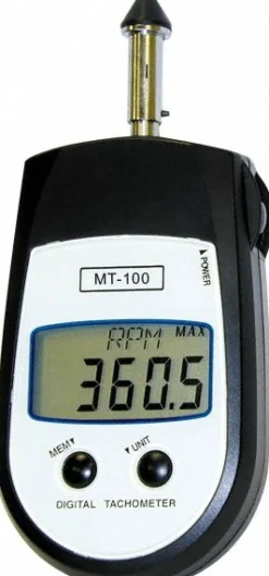 Tachometers; Type: Contact; Tachometer Type: Contact; Minimum Measurement (RPM): 1.00 RPM; 1.00; Maximum Measurement (RPM): 25000.00; 25000.00 RPM; Meter Length (Decimal Inch): 4.8300; Meter Width (Decimal Inch): 2.5200; Batteries Included: Yes; Meter Thickness (Decimal Inch): 1.2400