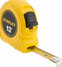 Tape Measure: 12' Long, 1/2" Width, Yellow Blade