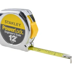 Tape Measure: 12' Long, 1/2" Width, Yellow Blade