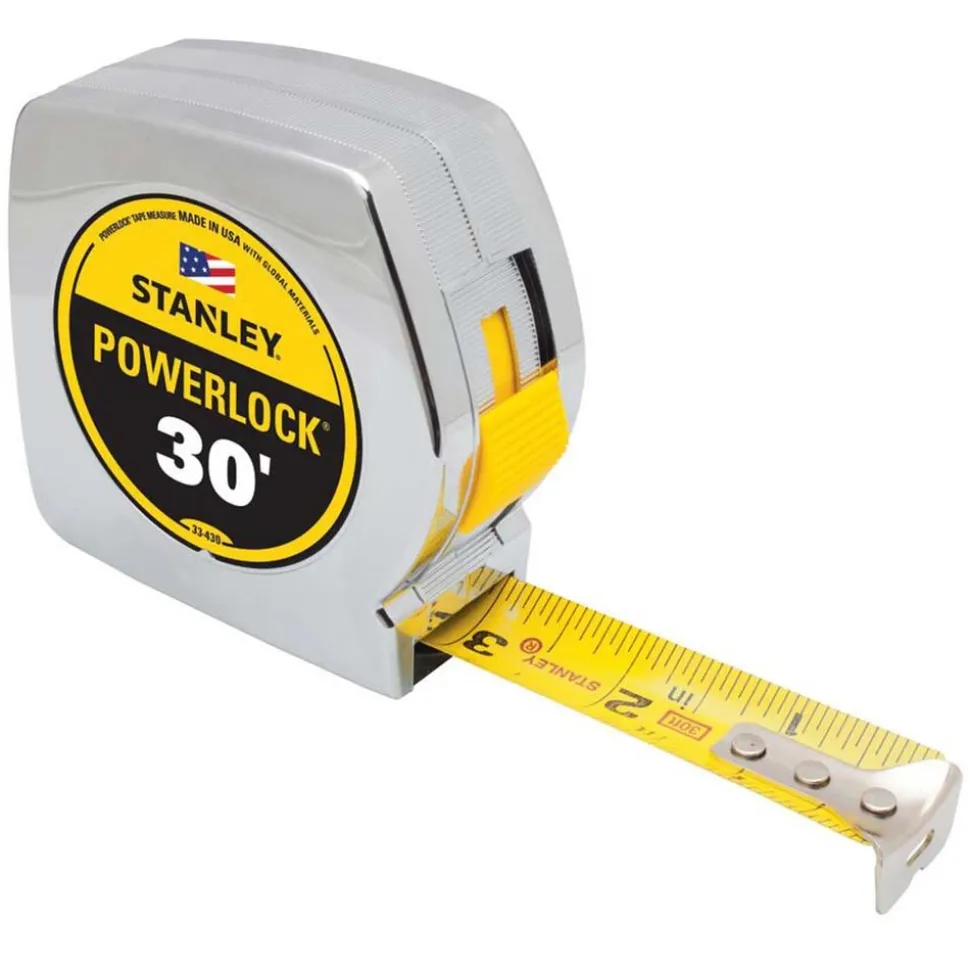 Tape Measure: 30' Long, 1" Width, Yellow Blade