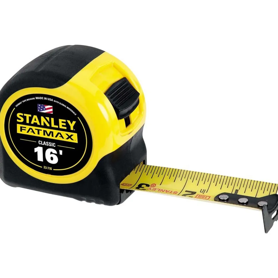 Tape Measure: 16' Long, 1-1/4" Width, Yellow Blade