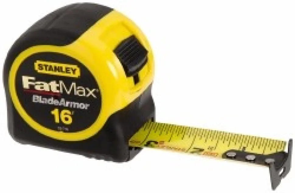 Tape Measure: 16' Long, 1-1/4" Width, Yellow Blade