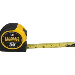 Tape Measure: 30' Long, 1-1/4" Width, Yellow Blade