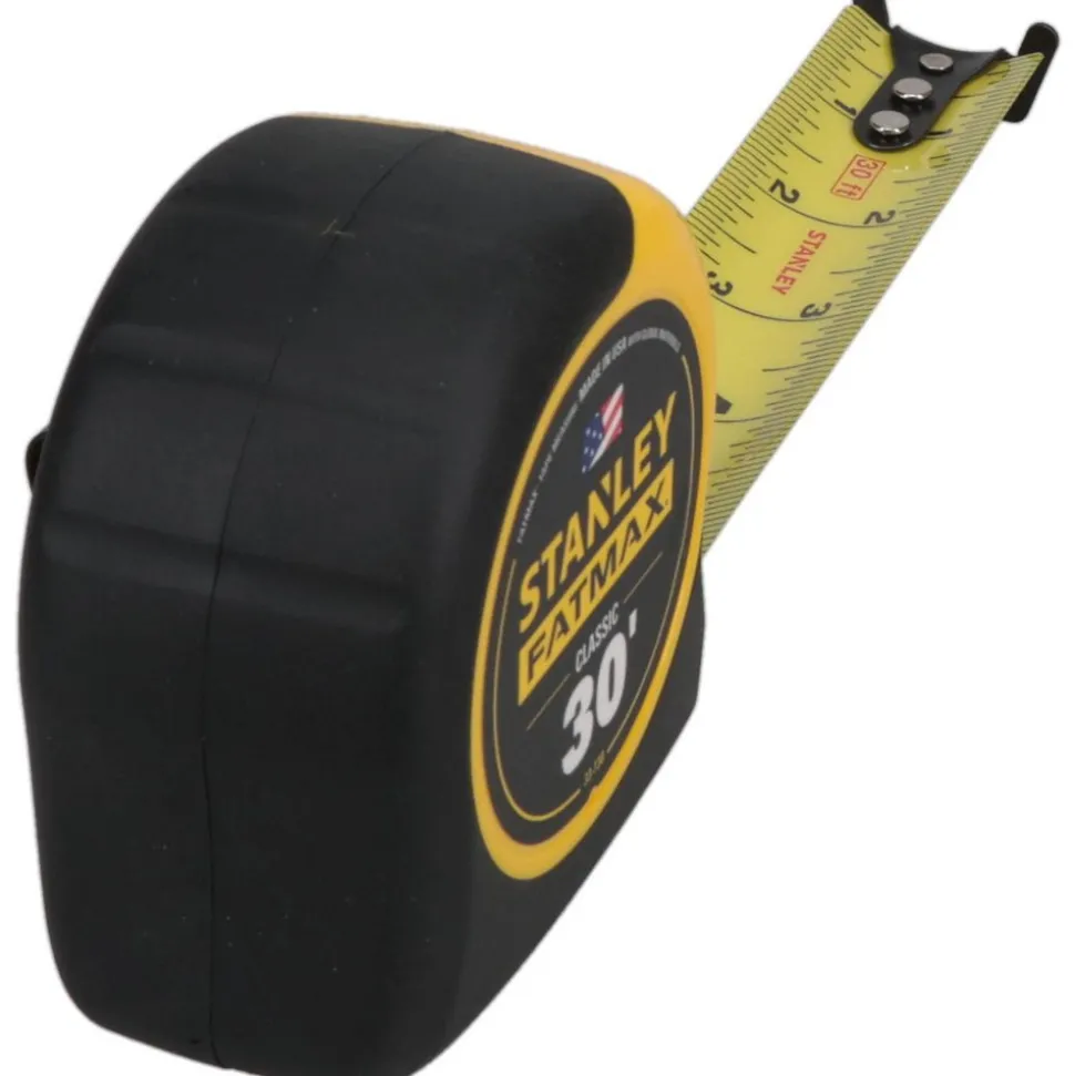 Tape Measure: 30' Long, 1-1/4" Width, Yellow Blade