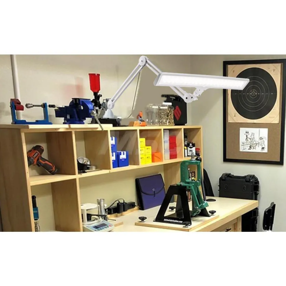 Task Light: LED, 39.37" Reach, Ball Joint Arm, Free Standing, White