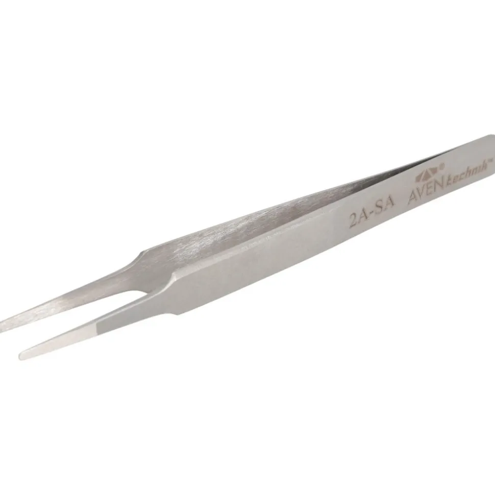 4.5" Tecknik Tweezers: Style 2A, Stainless Steel, Anti-Magnetic, Anti-Acid. Rounded Tips
