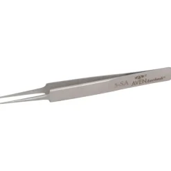 4.25" Tecknik Tweezers: Style 5, Stainless Steel, Anti-Magnetic, Anti-Acid. Very Fine Point