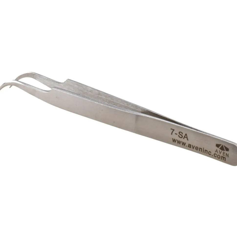 4.75" Tecknik Tweezers: Style 7, Stainless Steel, Anti-Magnetic, Anti-Acid, Curved Tips
