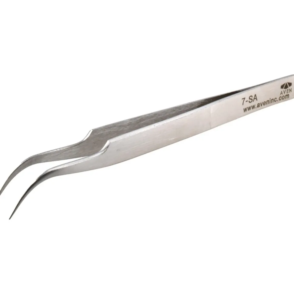 4.75" Tecknik Tweezers: Style 7, Stainless Steel, Anti-Magnetic, Anti-Acid, Curved Tips