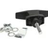 T-Handle without Lock Door Latch: 3-1/16" OAL, 3" OAW, 7/8" OAH, Die Cast Zinc & Steel, Black Powder Coated