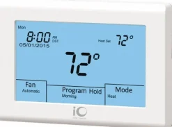 41 to 122°F, Heat Pump (3 Heat, 2 Cool), Multi-Stage (2 Heat, 2 Cool), Digital Touchscreen Programmable Thermostat