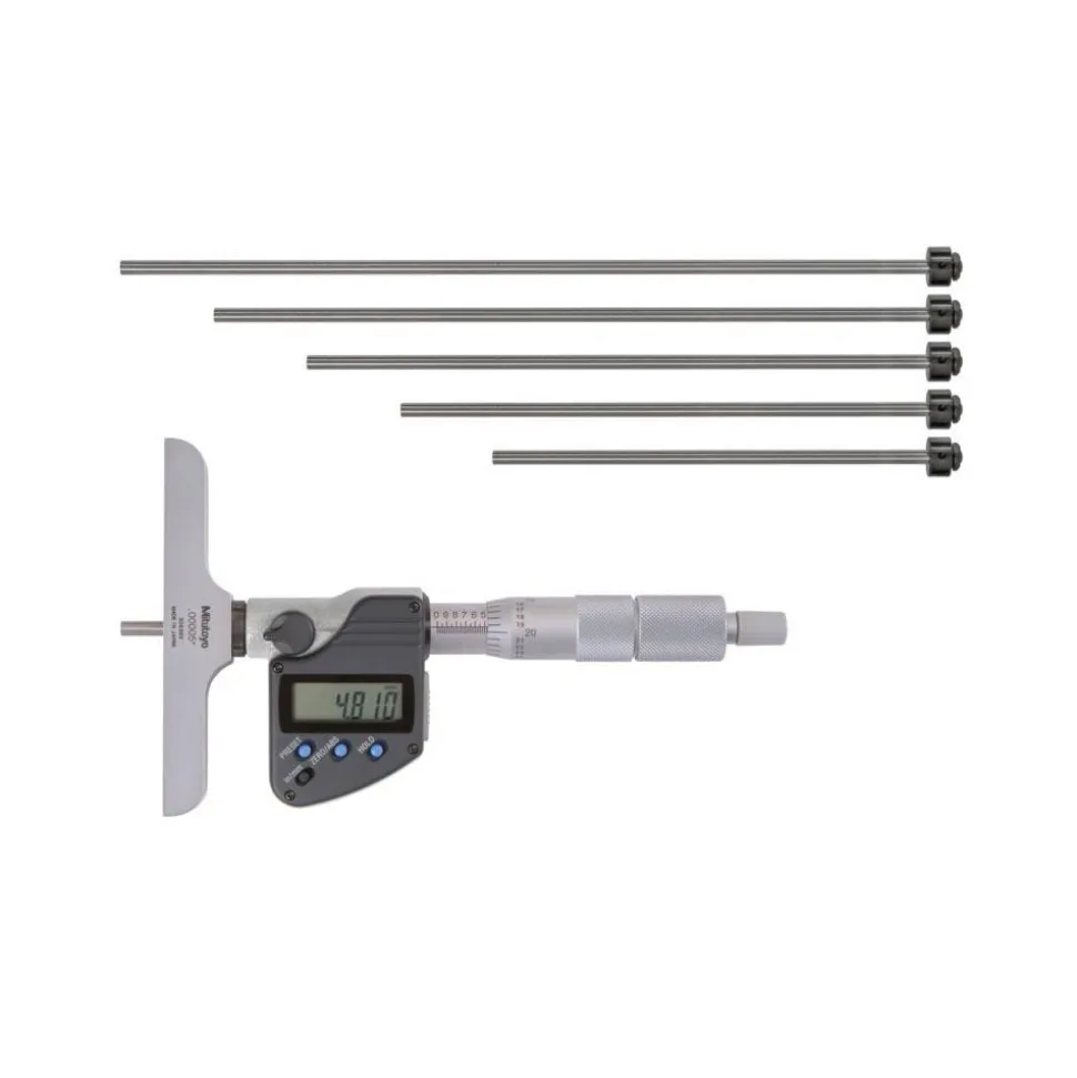 0 to 152.4mm Range, 4" Base Length, 6 Rods, Ratchet Stop Thimble, Electronic Depth Micrometer
