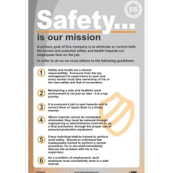 Training & Safety Awareness Posters: Subject: Teamwork; Training Program Title: Office Safety, 5S; Message: Safety Is Our Mission; Series: Safety & Health