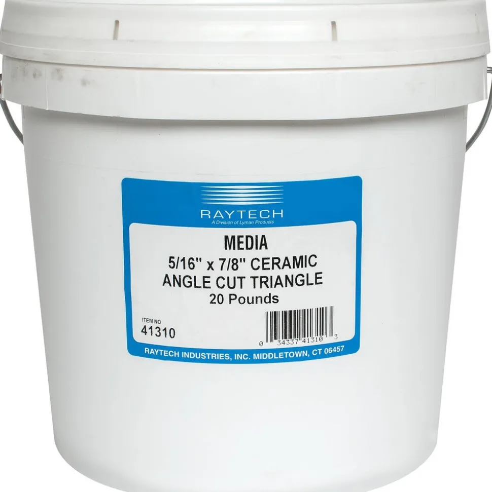 Triangle Tumbling Media: Ceramic Carrier, Aluminum Oxide Abrasive, 5/16" Long, 7/8" High