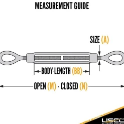Turnbuckles: Turnbuckle Type: Eye & Eye; Thread Size: 5/16-4.5 in; Turn-up: 4.5