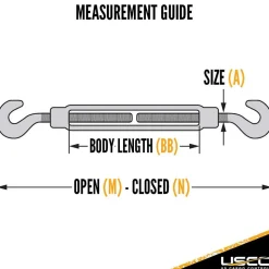 Turnbuckles: Turnbuckle Type: Hook & Hook; Thread Size: 1/2-6 in; Turn-up: 6