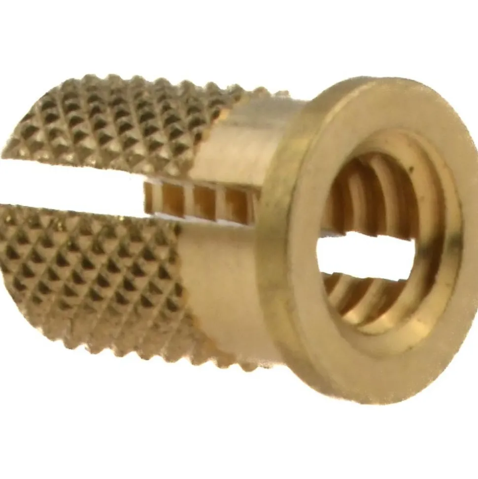 1/4-20 UNC Brass Flanged Press Fit Threaded Insert for Plastic